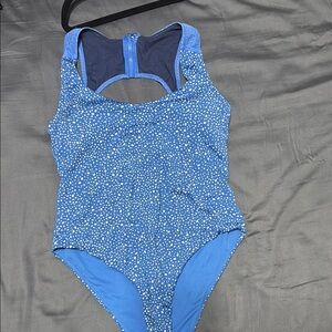 Nike Blue and White One Piece Swimsuit with Racerback